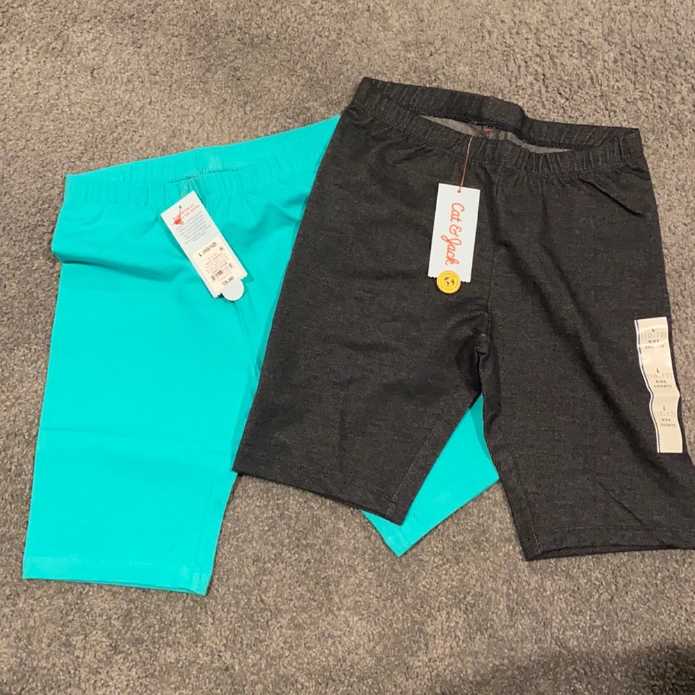 Pair of bike shorts (girls), denim and turquoise